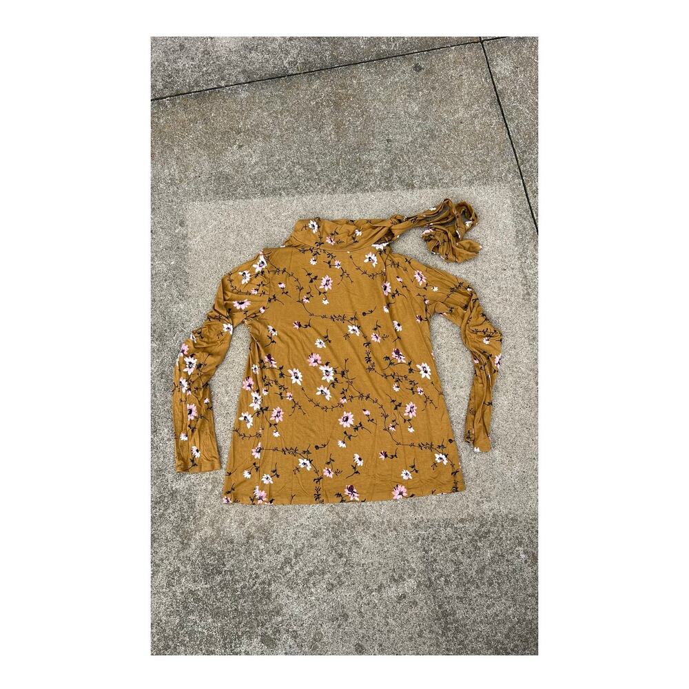 Ann Taylor Mustard Floral Tie Neck Blouse M Cottagecore Quiet Luxuryโ Workwear